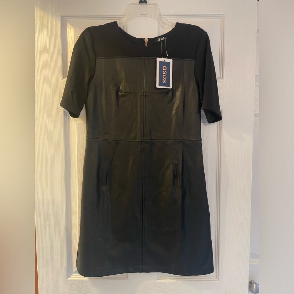ASDS Size 8/Large Black Pleather Dress Brand New